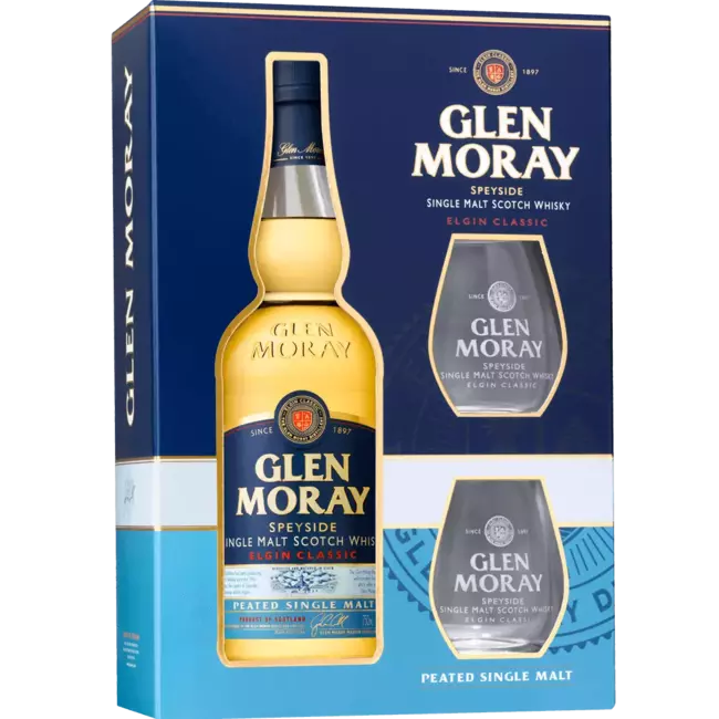 zdjęcie produktu GLEN MORAY PEATED 40% 0,7L GLASS PACK 0